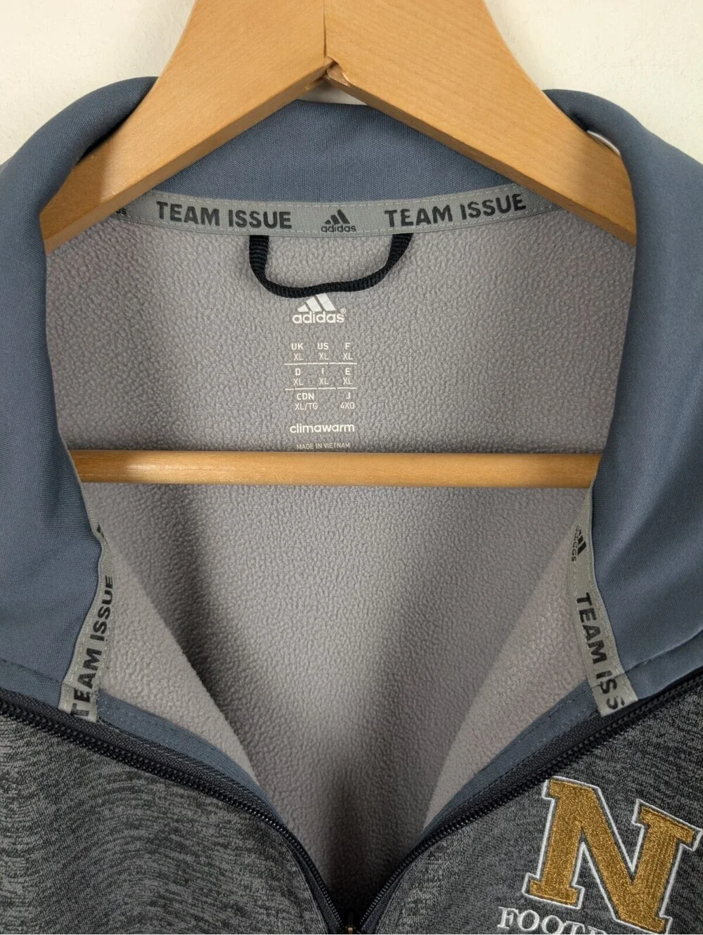 Adidas Mens XL Navy Midshipmen Team Issue Clima Warm Quarter Zip Grey Sweatshirt